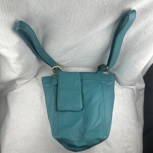 ili New York Leather Shoulder Bag Purse Turquoise Handbag Bucket